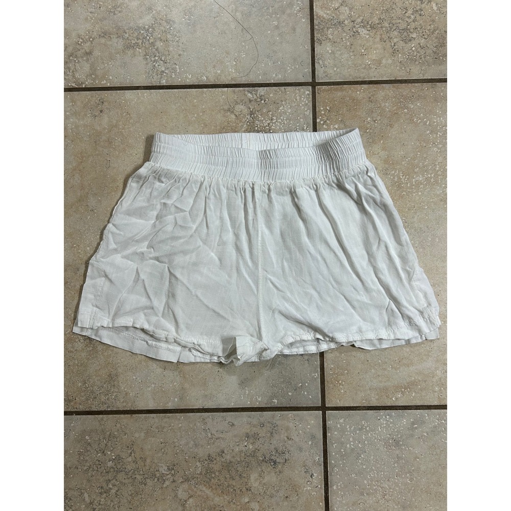 White Flowy‎ Shorts Elastic Waist Casual Comfy Loungewear Size Small